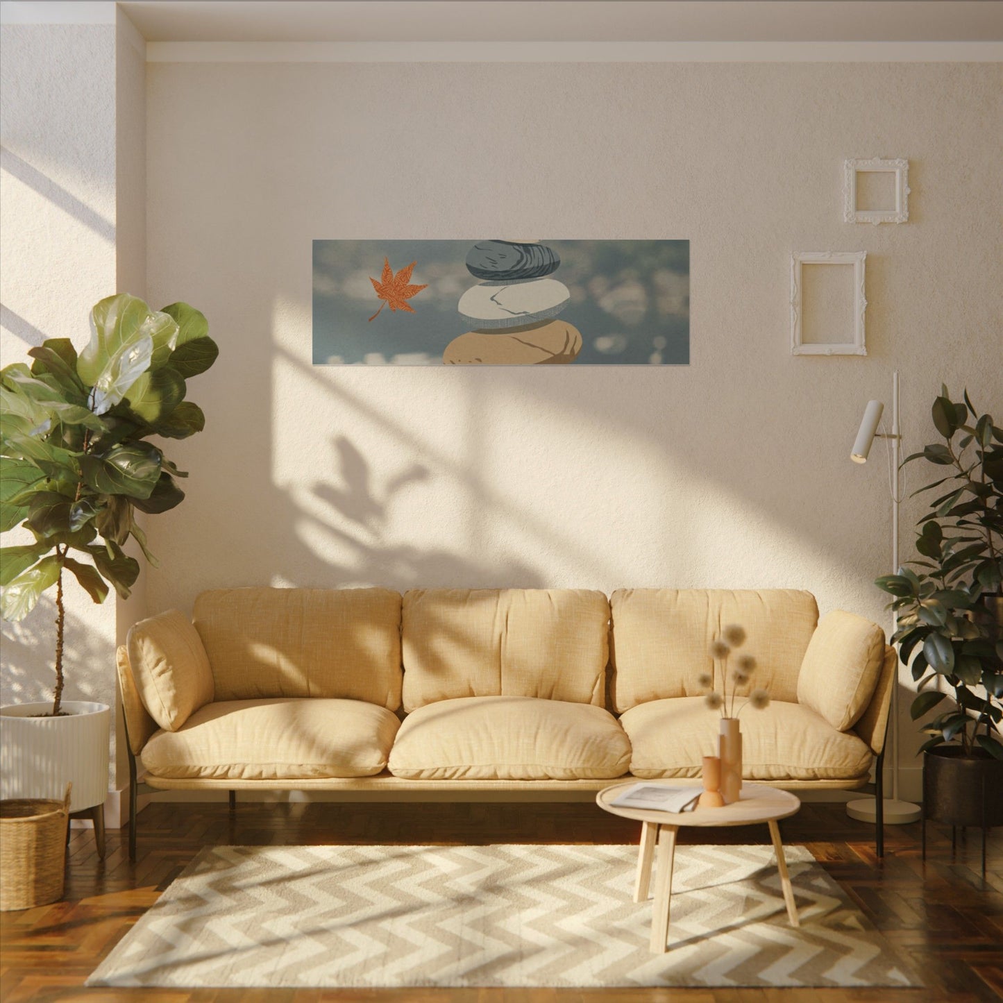Warm River Stones Canvas Art - Japanese Pattern Japandi