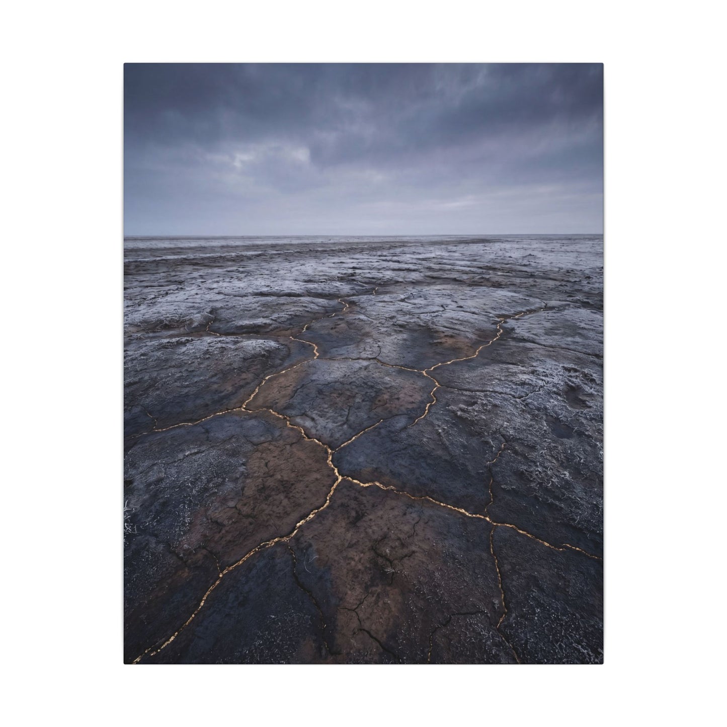 Dark Japandi Cracked Earth in Overcast | Dark Texture Canvas Art