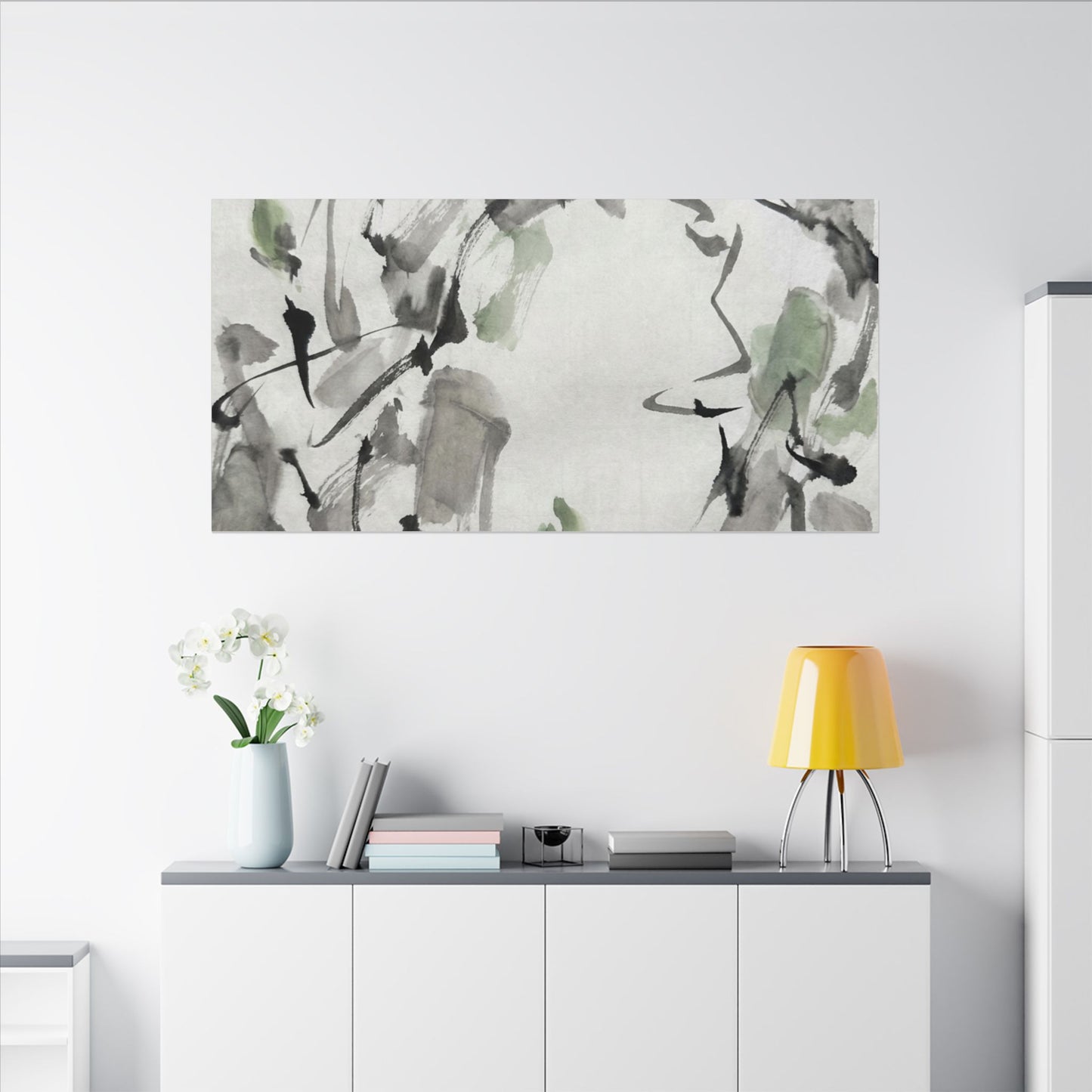 Zen Ink Brushstroke in Overcast | Sumi E Canvas Art