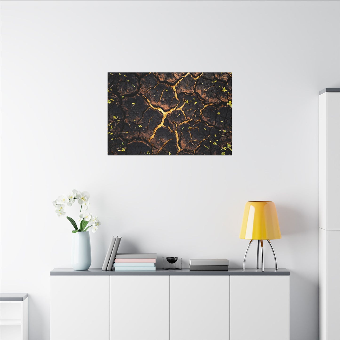 Cracked Earth Moody Minimal Canvas Art | Sophisticated Dark Japandi Art