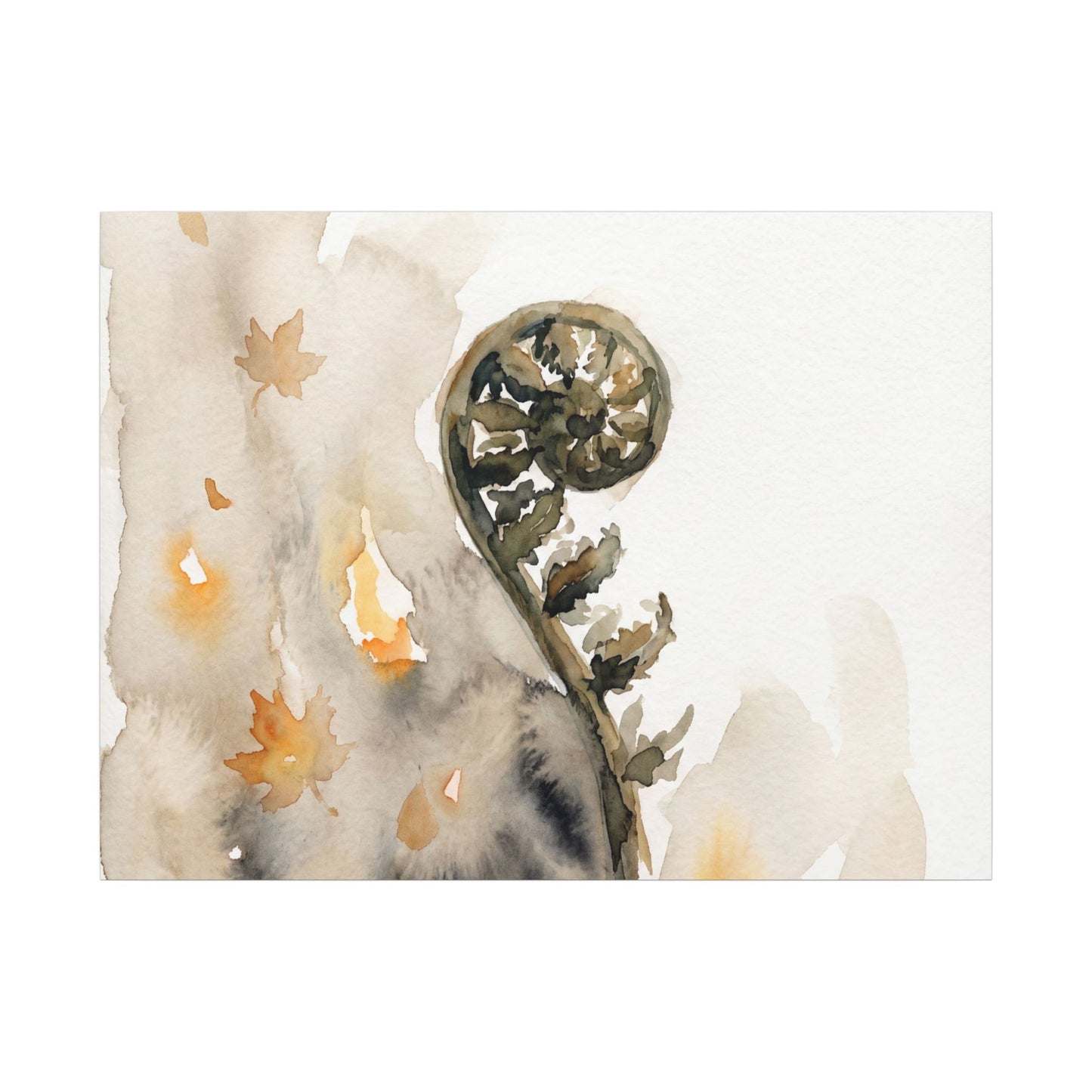 Fern Unfurling Watercolor Canvas Art | Earthy Japandi Art