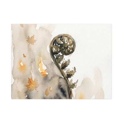 Fern Unfurling Watercolor Canvas Art | Earthy Japandi Art