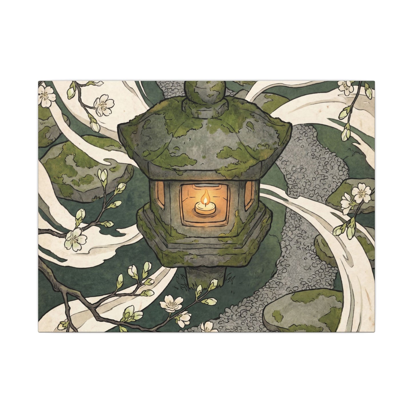 Zen Stone Lantern in Candlelight | Ukiyo E Inspired Canvas Art
