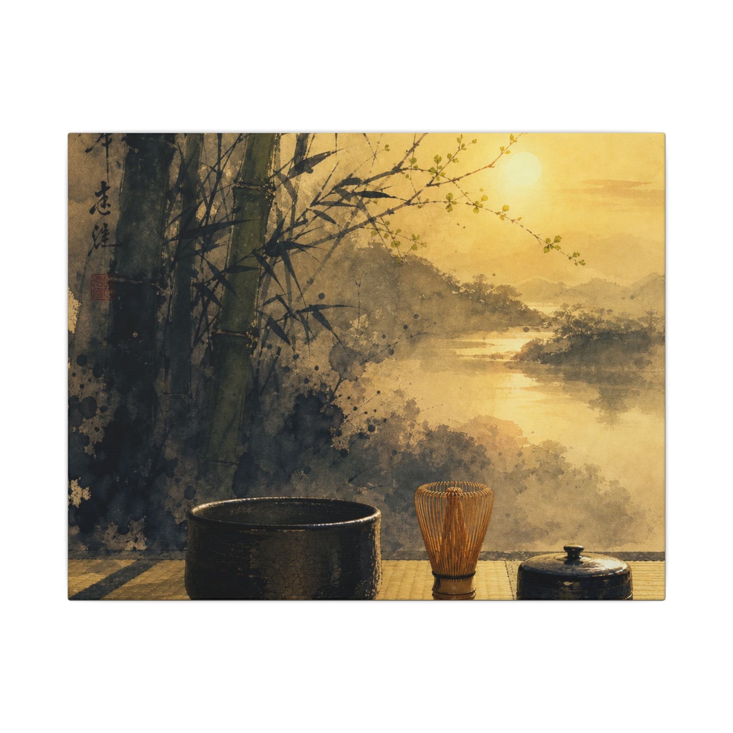 Tea Ceremony Sumi E Canvas Art | Contemplative Zen Art