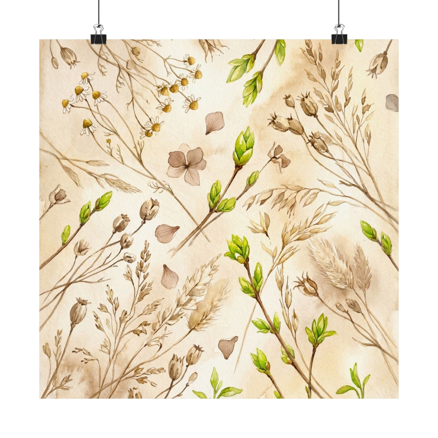 Spring Dried Flowers Watercolor Wall Art Print | Elegant Decor