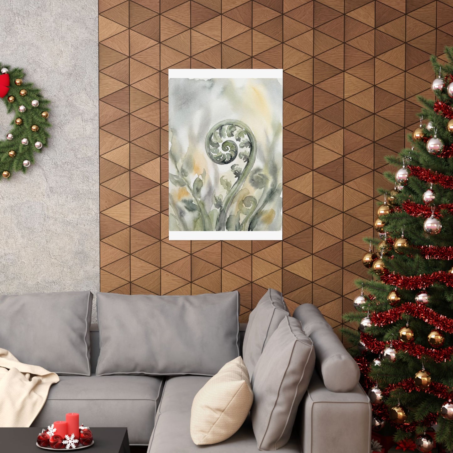 Fern Unfurling Watercolor Wall Art Print | Earthy Japandi Art