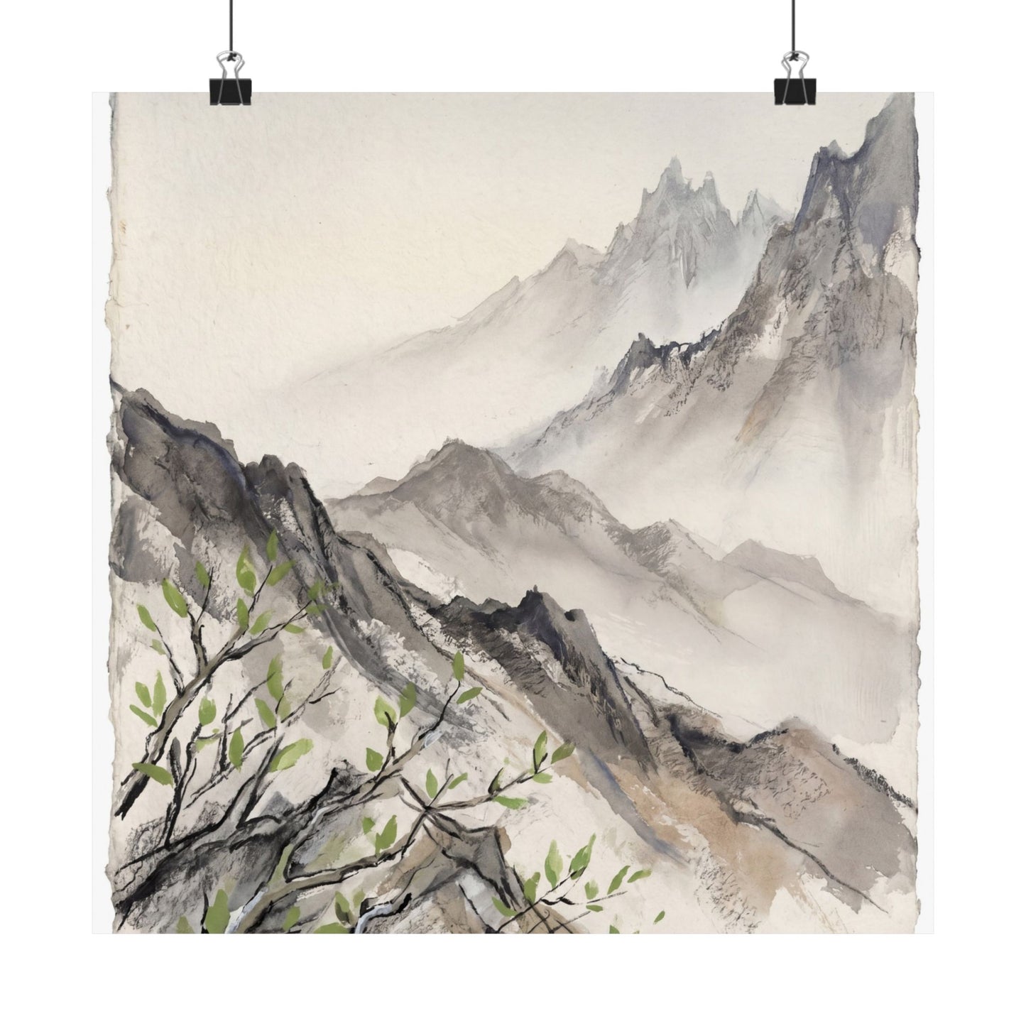 Mountain Mist Spring Wall Art Print | Japandi Elegant Design