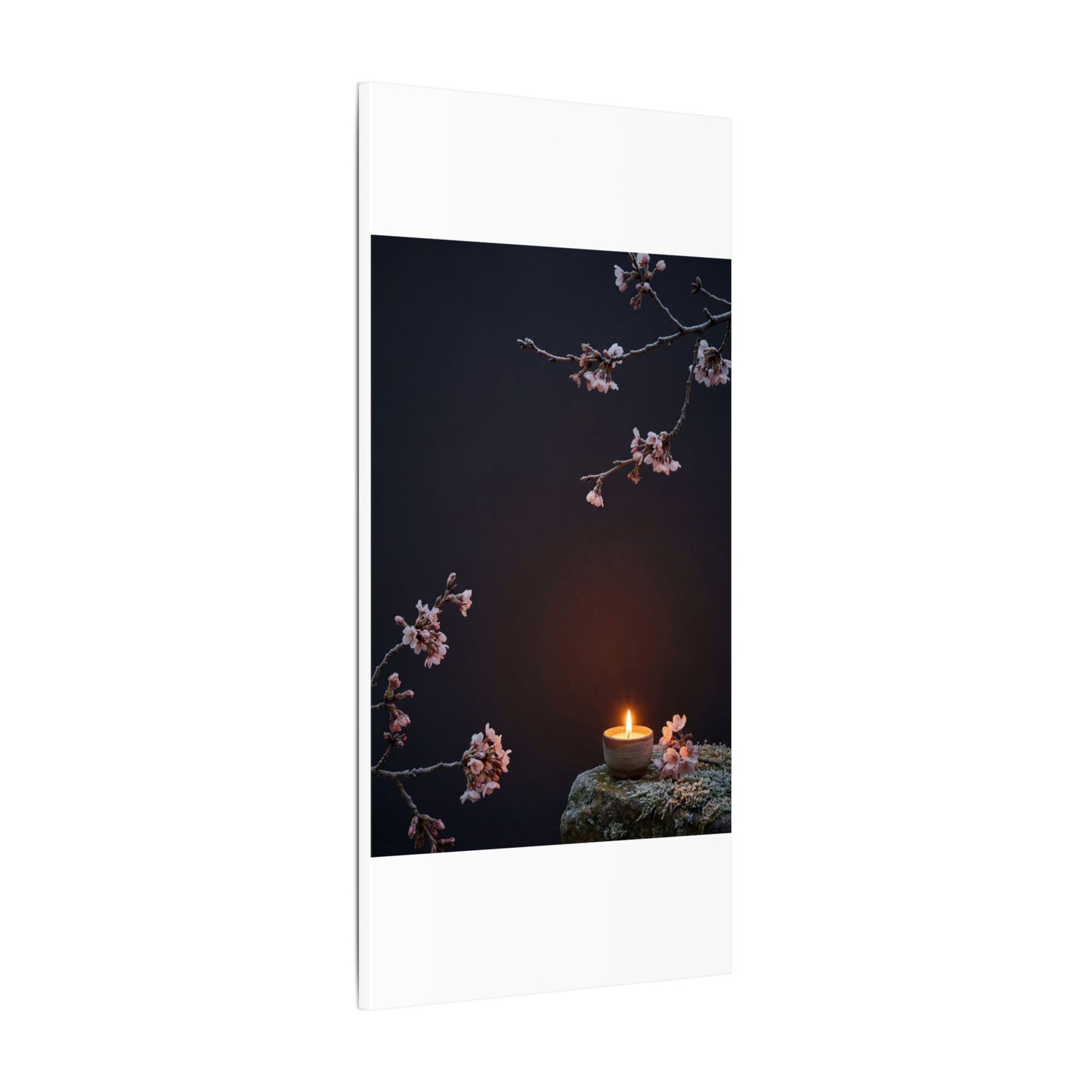 Dark Japandi Cherry Blossom in Candlelight | Moody Minimal Canvas Art