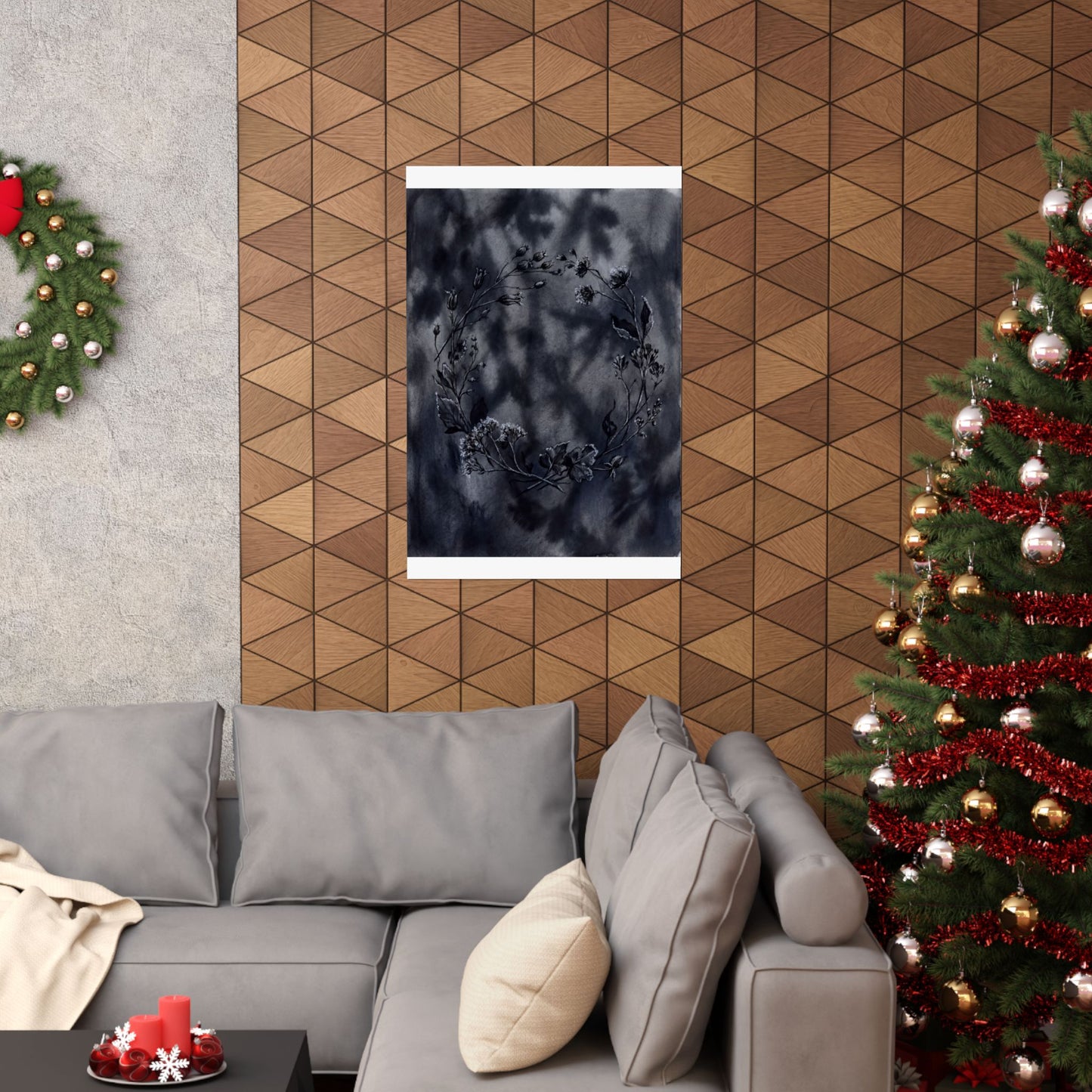 Dried Flowers Shadow Zen Wall Art Print | Bold Dark Japandi Art