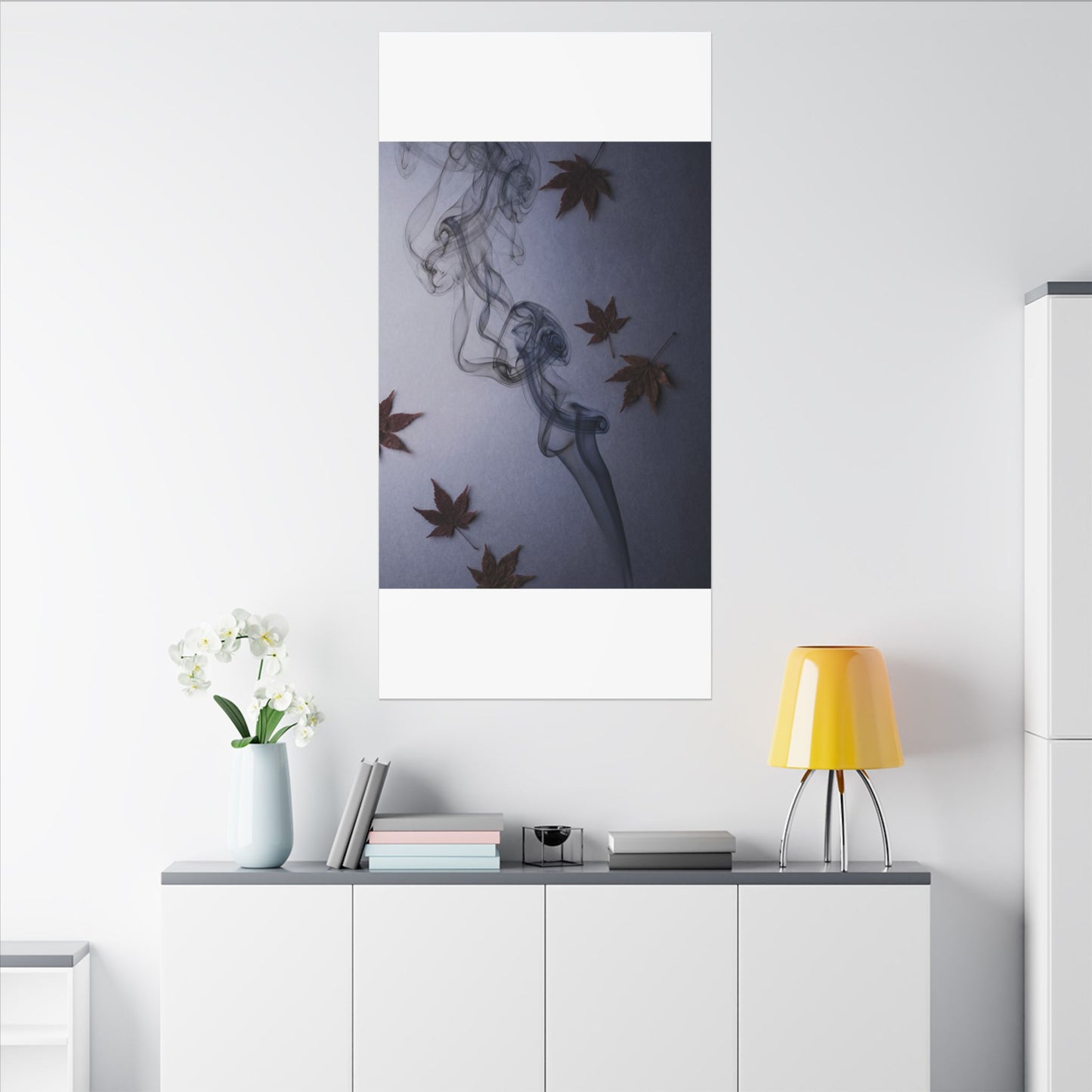 Dark Japandi Incense Smoke in Dawn | Moody Minimal Canvas Art