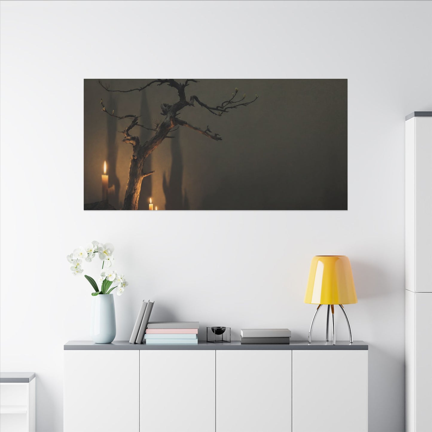 Ma Pine Tree Canvas Art - Dark Japandi Shadow Zen