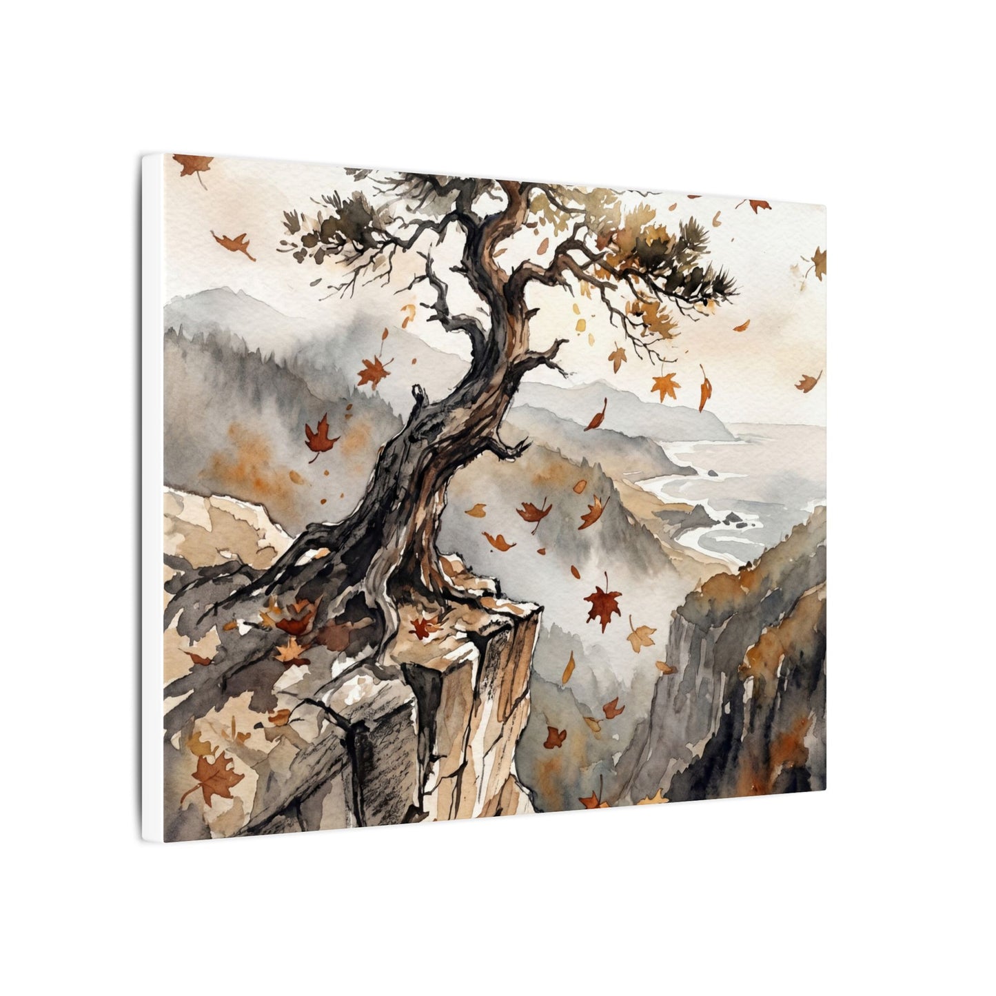 Autumn Pine Tree Watercolor Canvas Art | Warm Decor