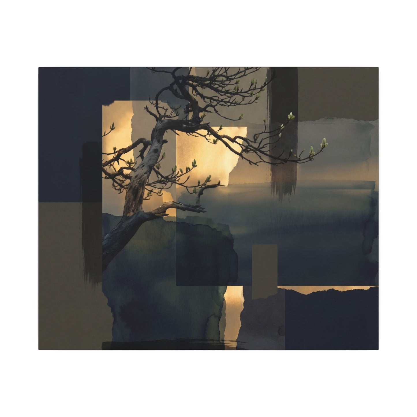 Golden Hour Pine Tree Canvas Art - Dark Japandi Kanso
