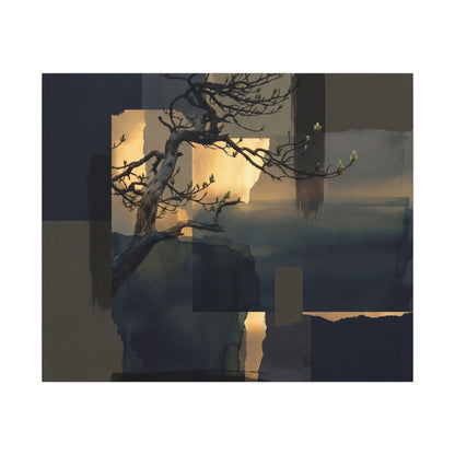Golden Hour Pine Tree Canvas Art - Dark Japandi Kanso