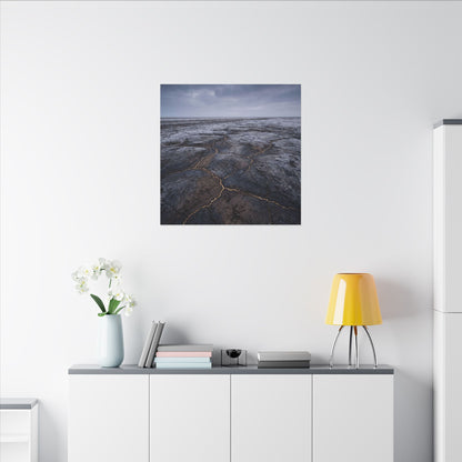 Dark Japandi Cracked Earth in Overcast | Dark Texture Canvas Art