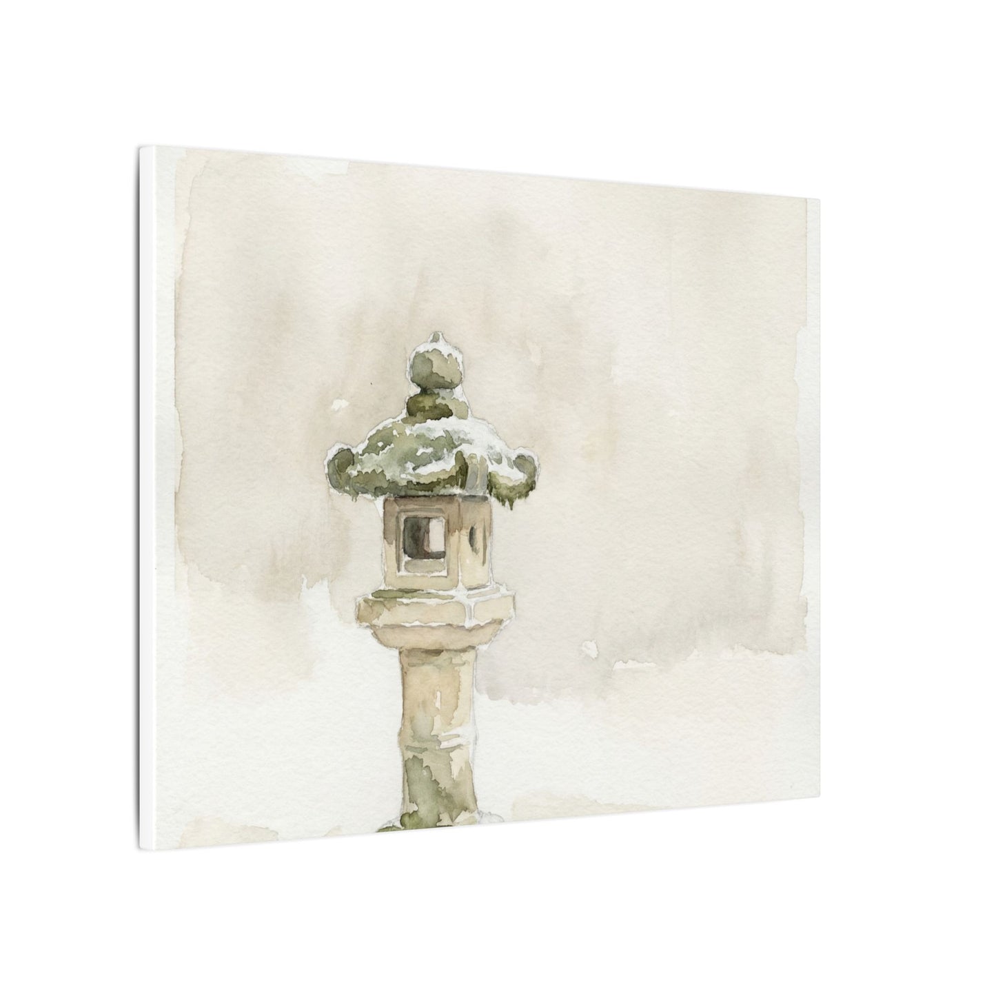 Stone Lantern Winter Canvas Art | Japandi Earthy Design