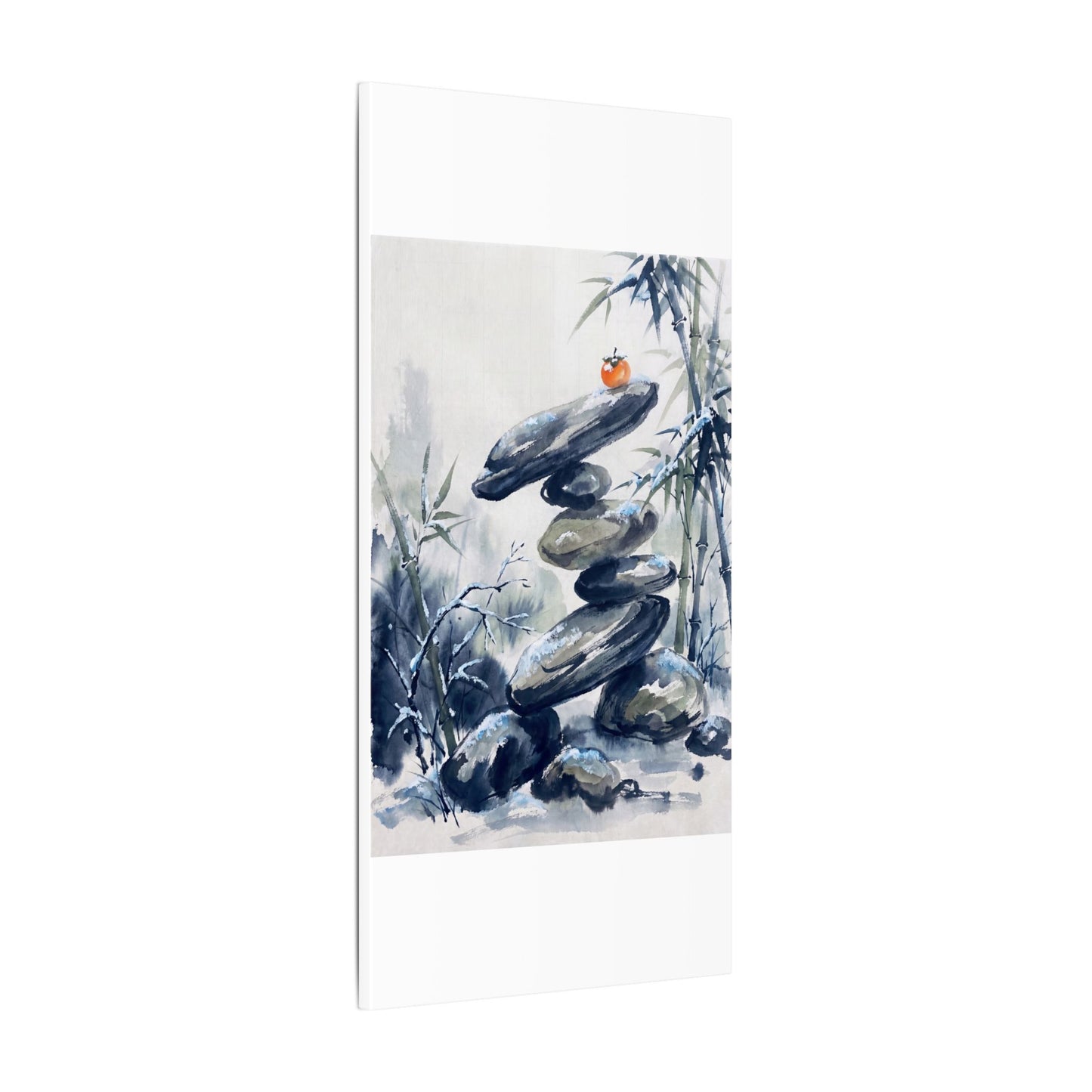 Zen River Stones in Moonlight | Sumi E Canvas Art