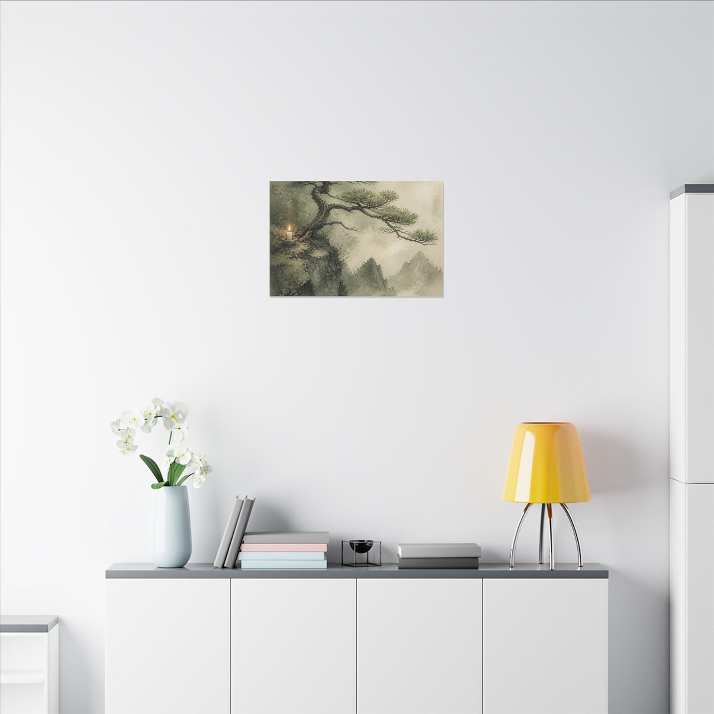Candlelight Pine Tree Canvas Art - Japandi Kanso
