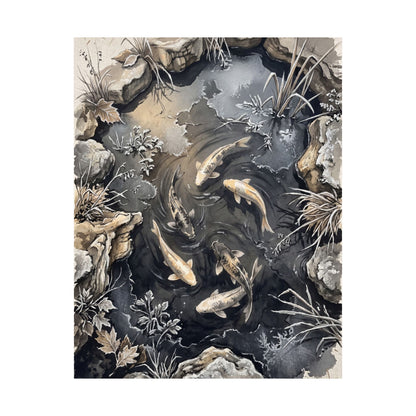 Golden Hour Koi Pond Wall Art Print - Japandi Fukinsei