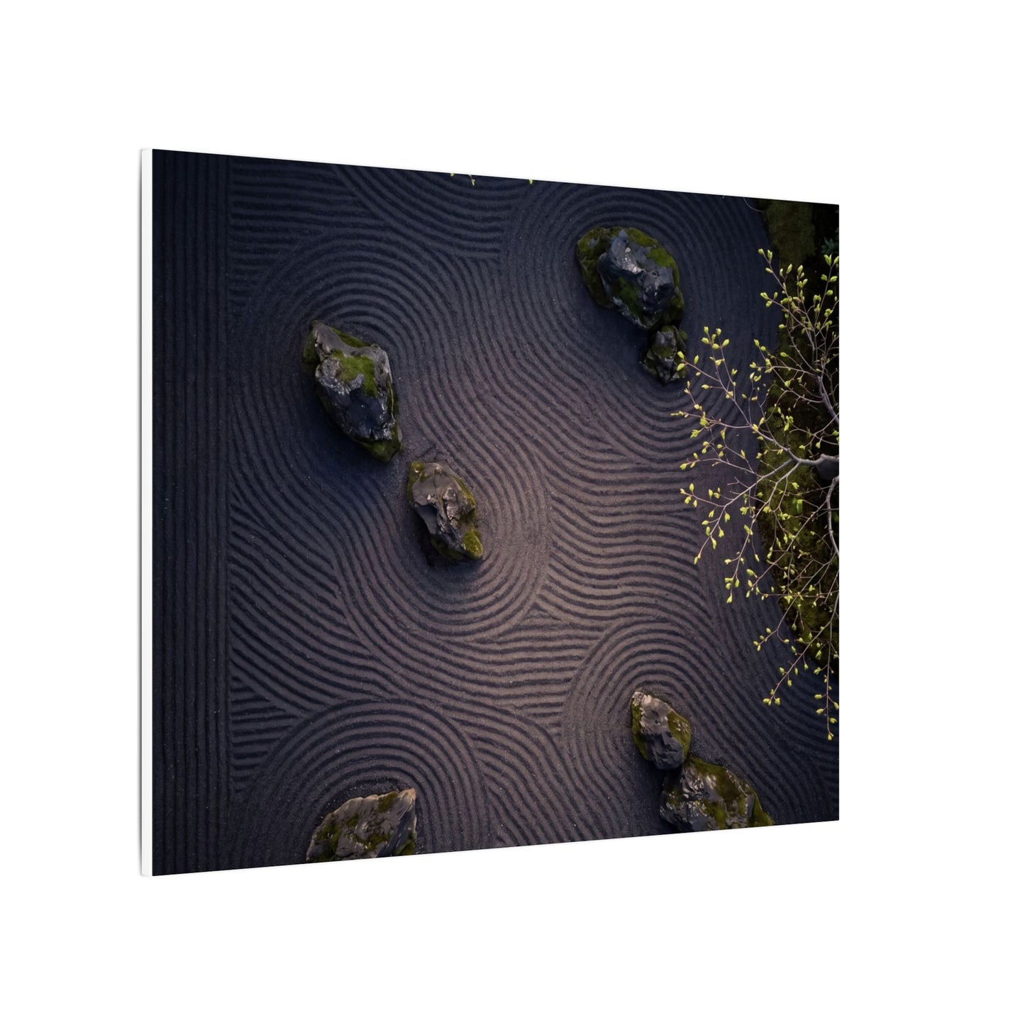 Dark Japandi Rock Garden in Dawn | Shadow Zen Canvas Art