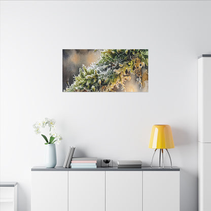 Winter Moss Close Up Watercolor Canvas Art | Neutral Decor