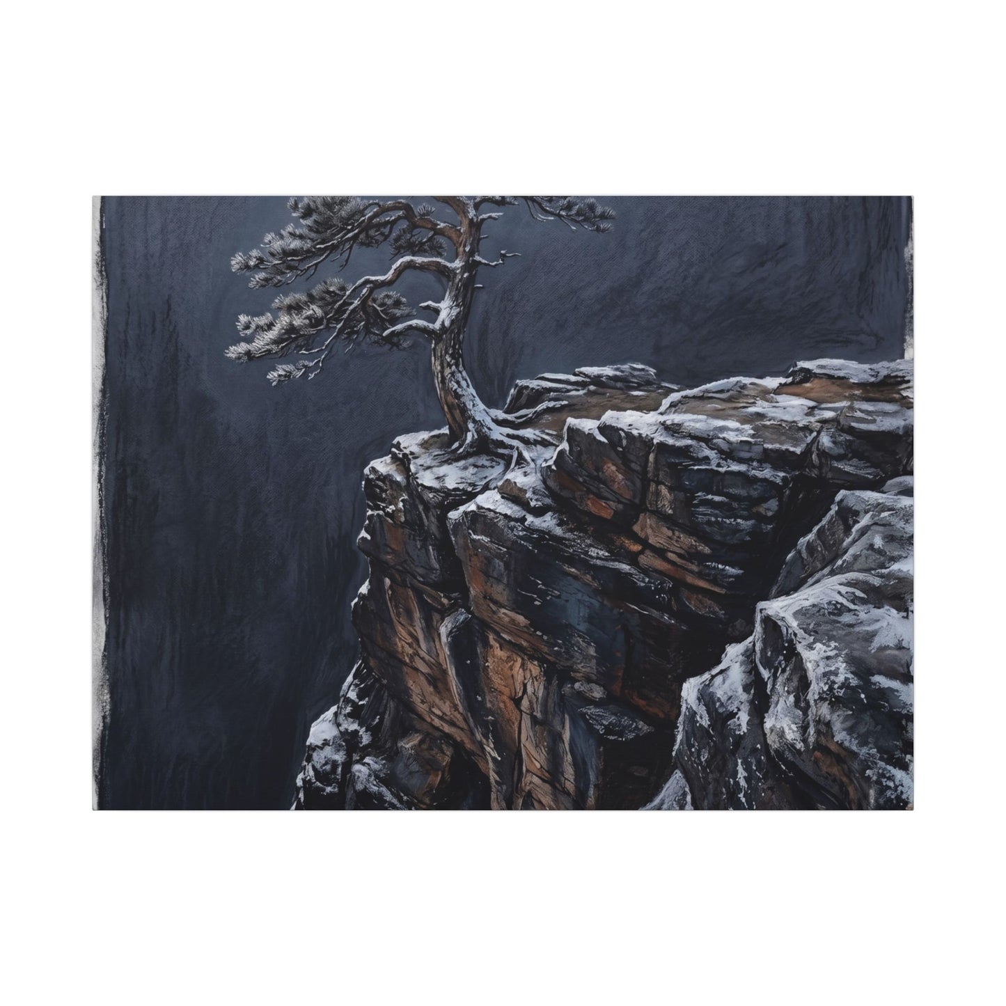 Dark Japandi Pine Tree in Dawn | Dark Texture Canvas Art