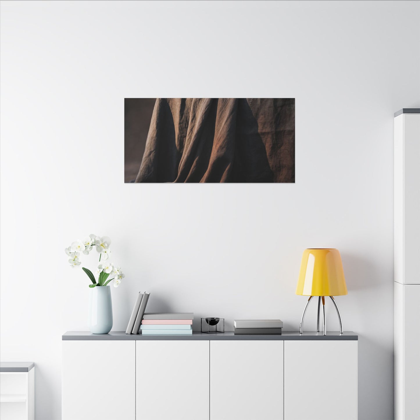 Silk Drape Canvas Art | Winter Dark Japandi Shadow Zen Art