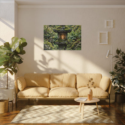 Neutral Stone Lantern Canvas Art - Japanese Pattern Japandi
