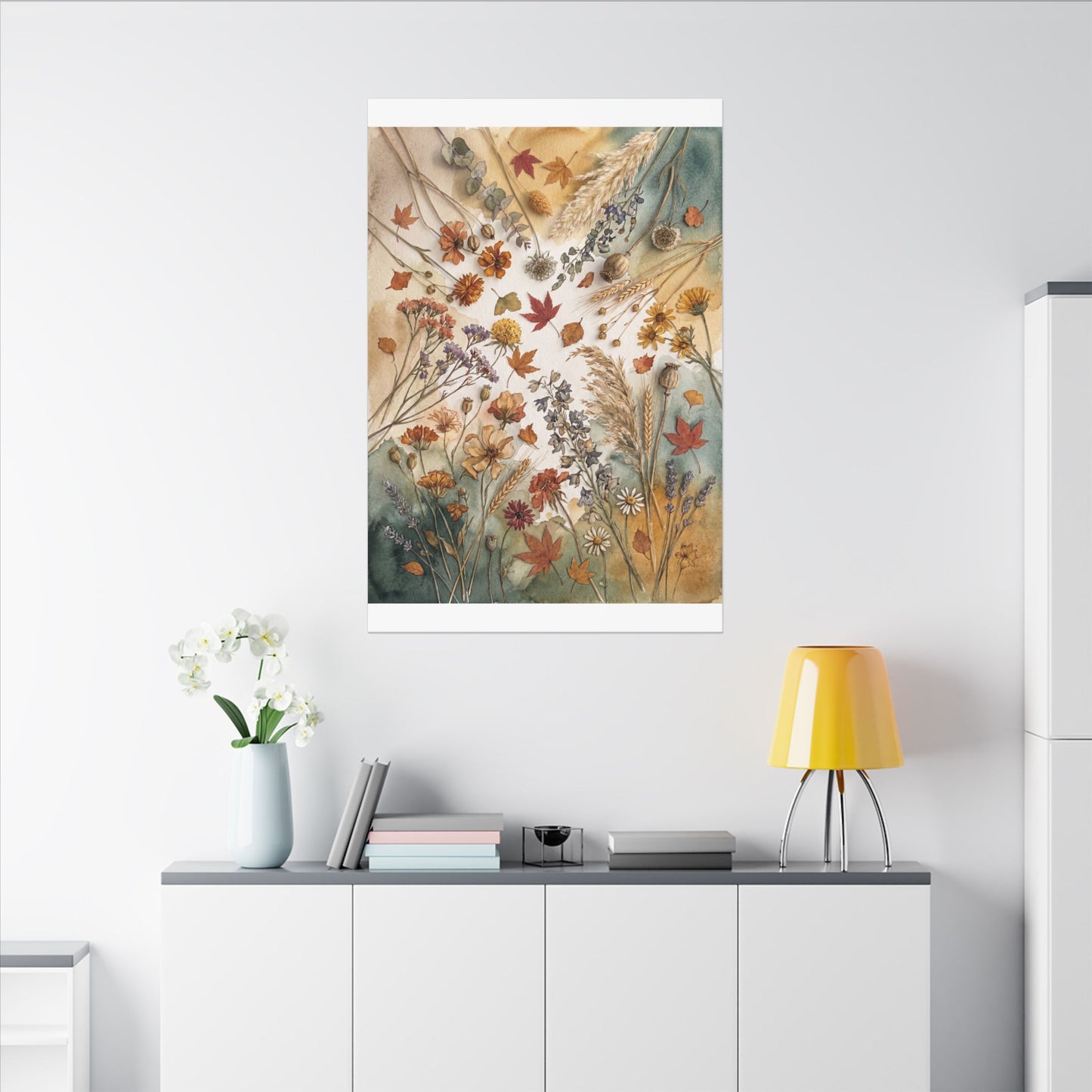 Dried Flowers Canvas Art | Autumn Japandi Watercolor Art