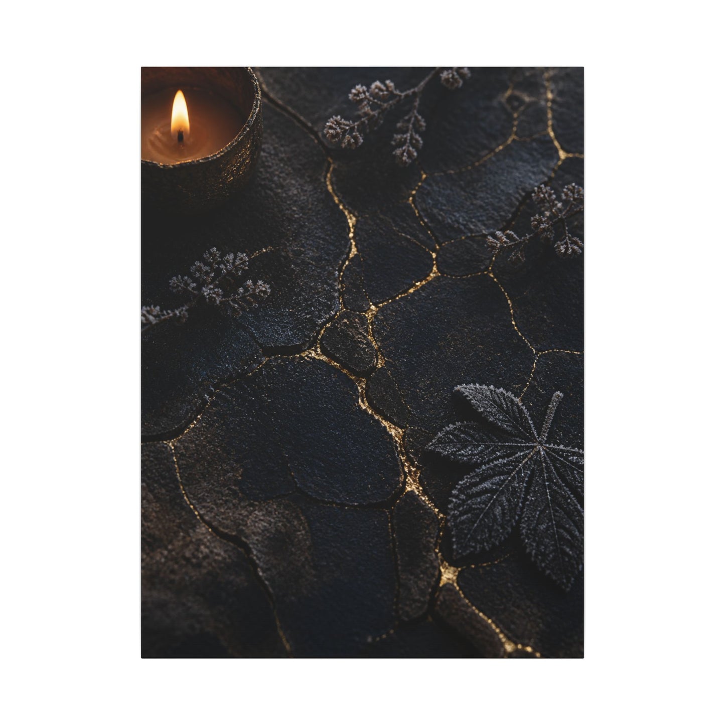 Candlelight Cracked Earth Canvas Art - Dark Japandi Ma