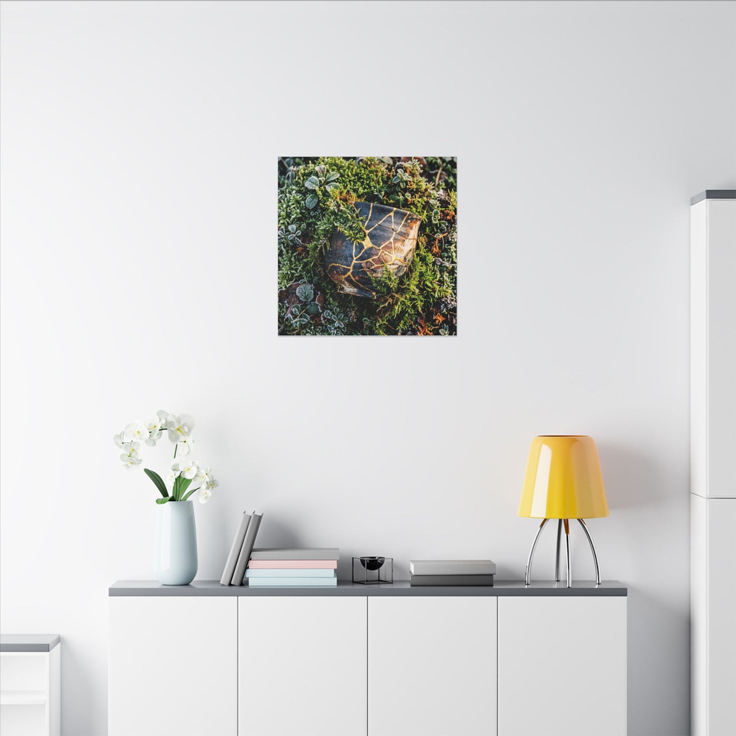 Artful Moss Close Up Canvas Art - Gold Repair Kintsugi