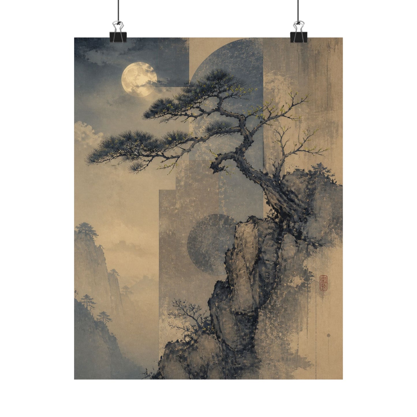 Ma Pine Tree Wall Art Print - Japandi Japanese Pattern