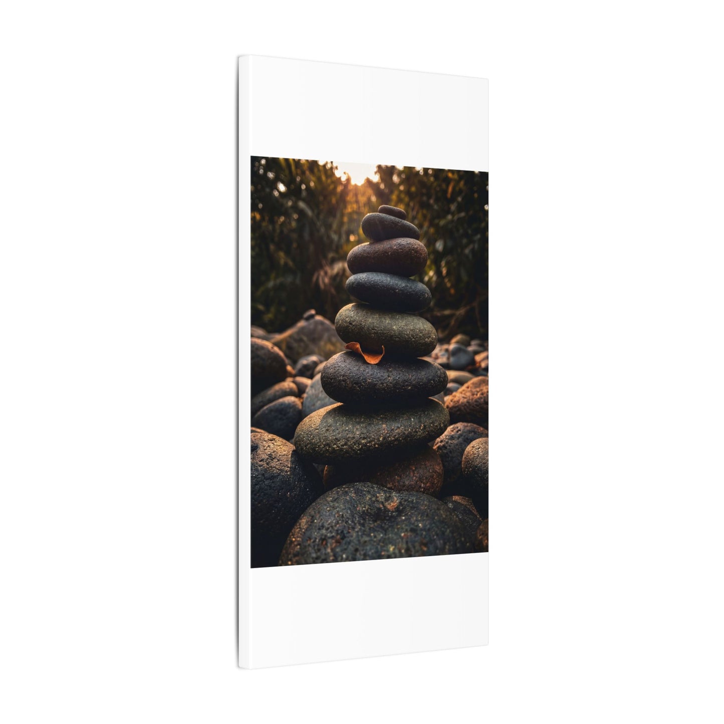 Dark Japandi River Stones in Golden Hour | Moody Minimal Canvas Art
