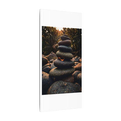Dark Japandi River Stones in Golden Hour | Moody Minimal Canvas Art