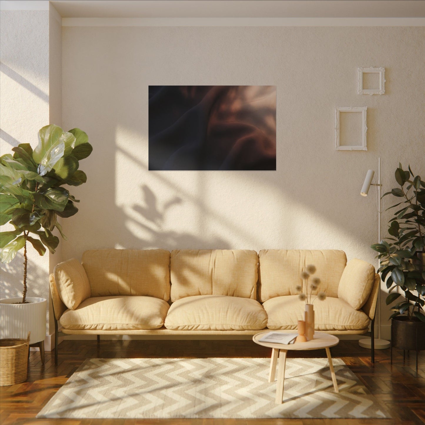 Dark Japandi Silk Drape in Dawn | Shadow Zen Canvas Art
