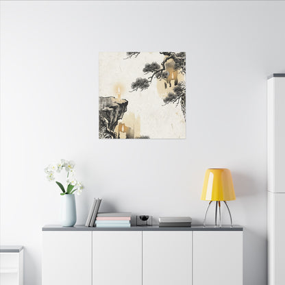 Japandi Pine Tree in Candlelight | Japanese Pattern Canvas Art