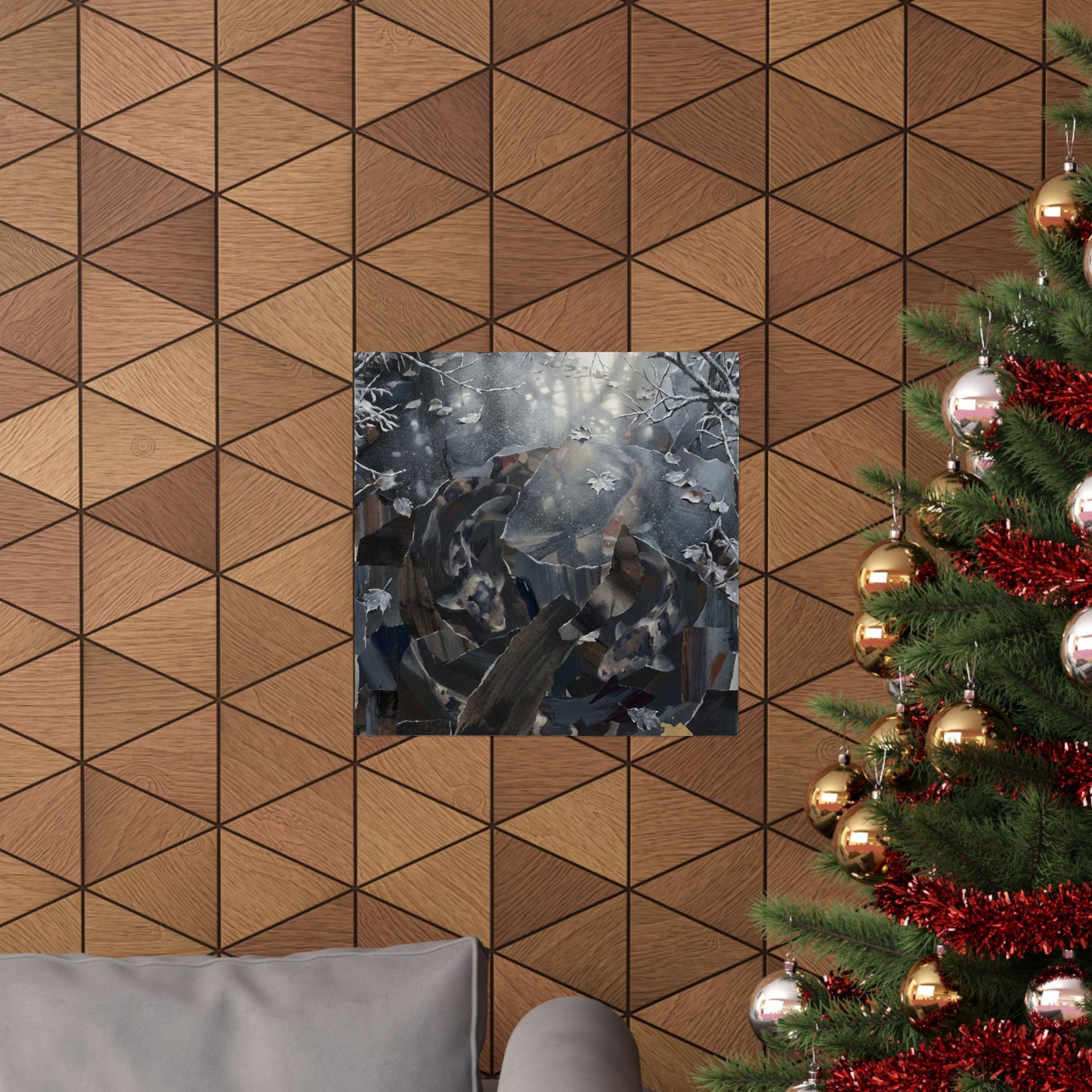 Koi Pond Wall Art Print | Winter Dark Japandi Shadow Zen Art
