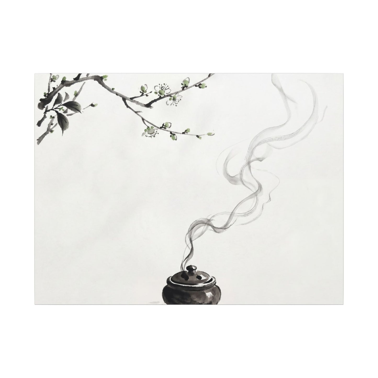 Calm Incense Smoke Canvas Art - Sumi E Zen