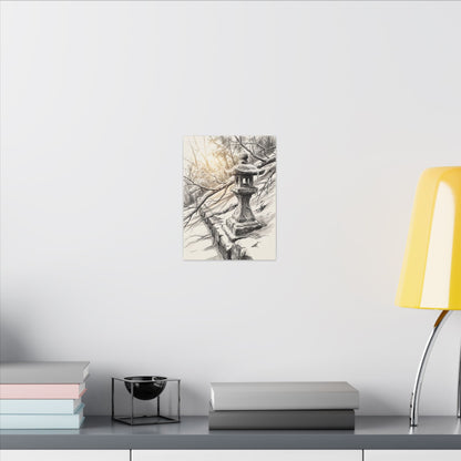 Golden Hour Stone Lantern Canvas Art - Japandi Kanso