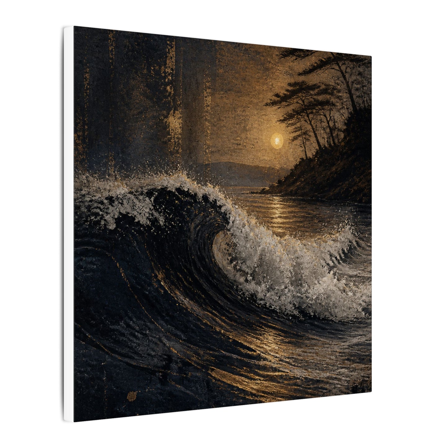 Ocean Wave Dark Texture Canvas Art | Bold Dark Japandi Art