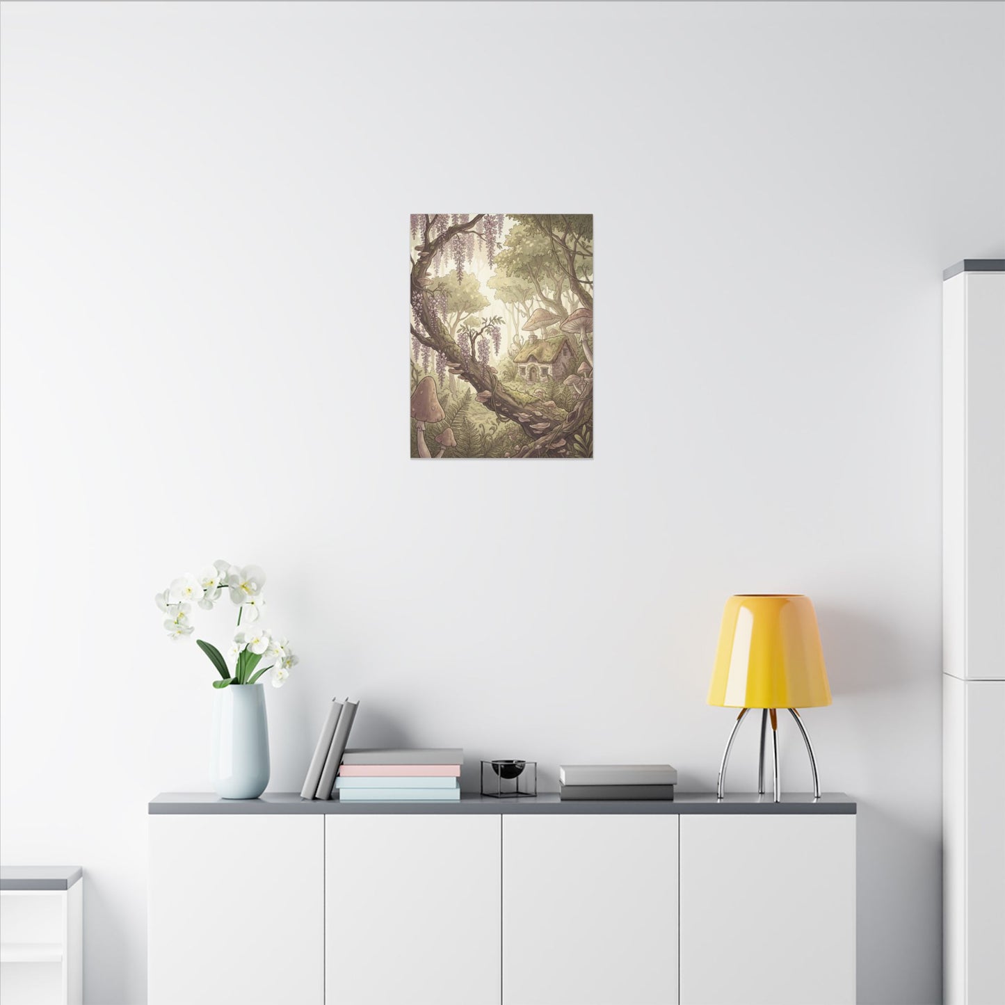 Summer Wisteria Mushroom Illustration Canvas Art | Enchanting Decor