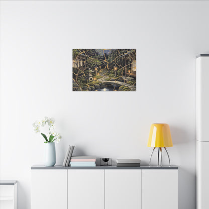 Kintsugi Moonlit Garden in Candlelight | Gold Vein Canvas Art