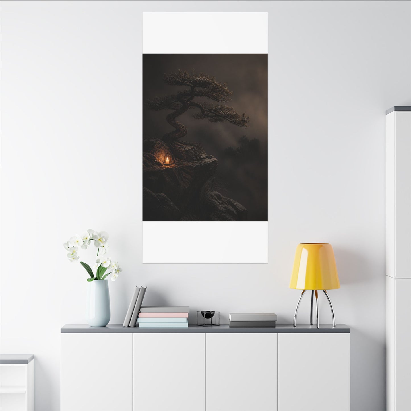 Pine Tree Shadow Zen Canvas Art | Luxurious Dark Japandi Art