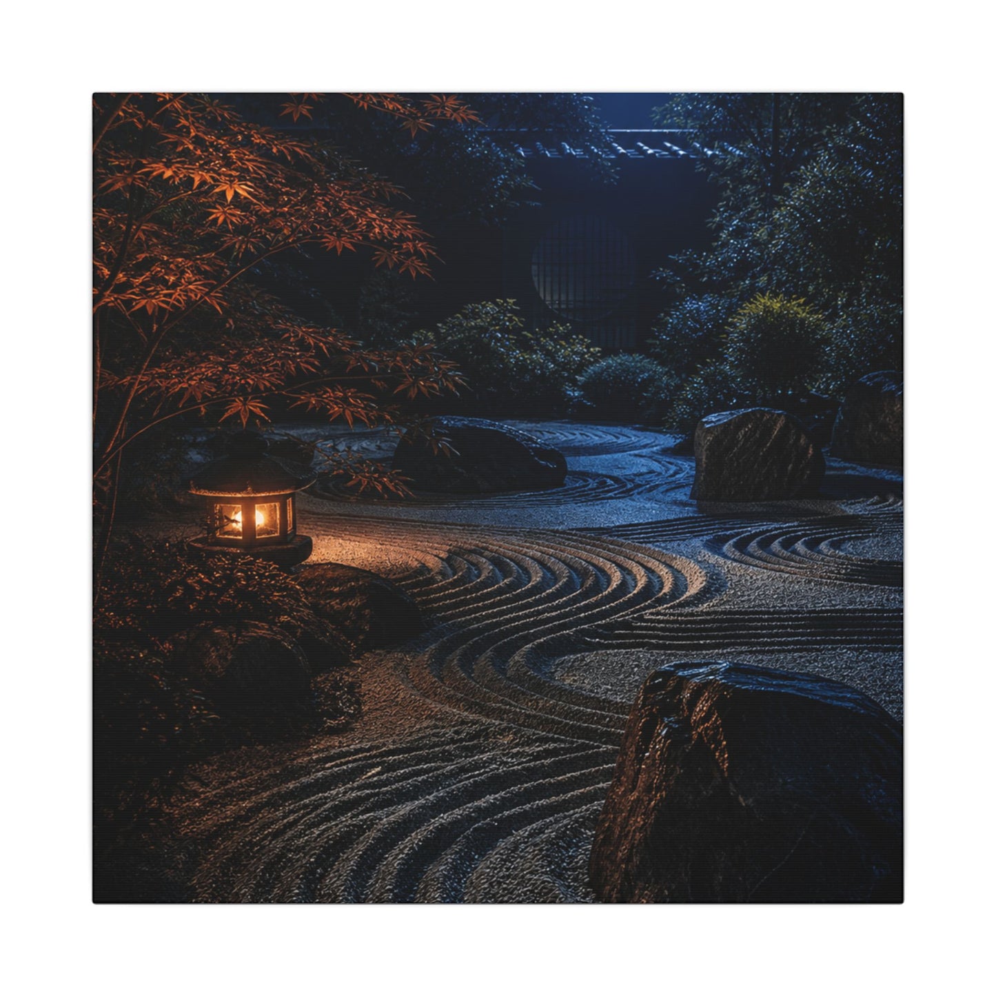 Summer Rock Garden Shadow Zen Canvas Art | Moody Decor