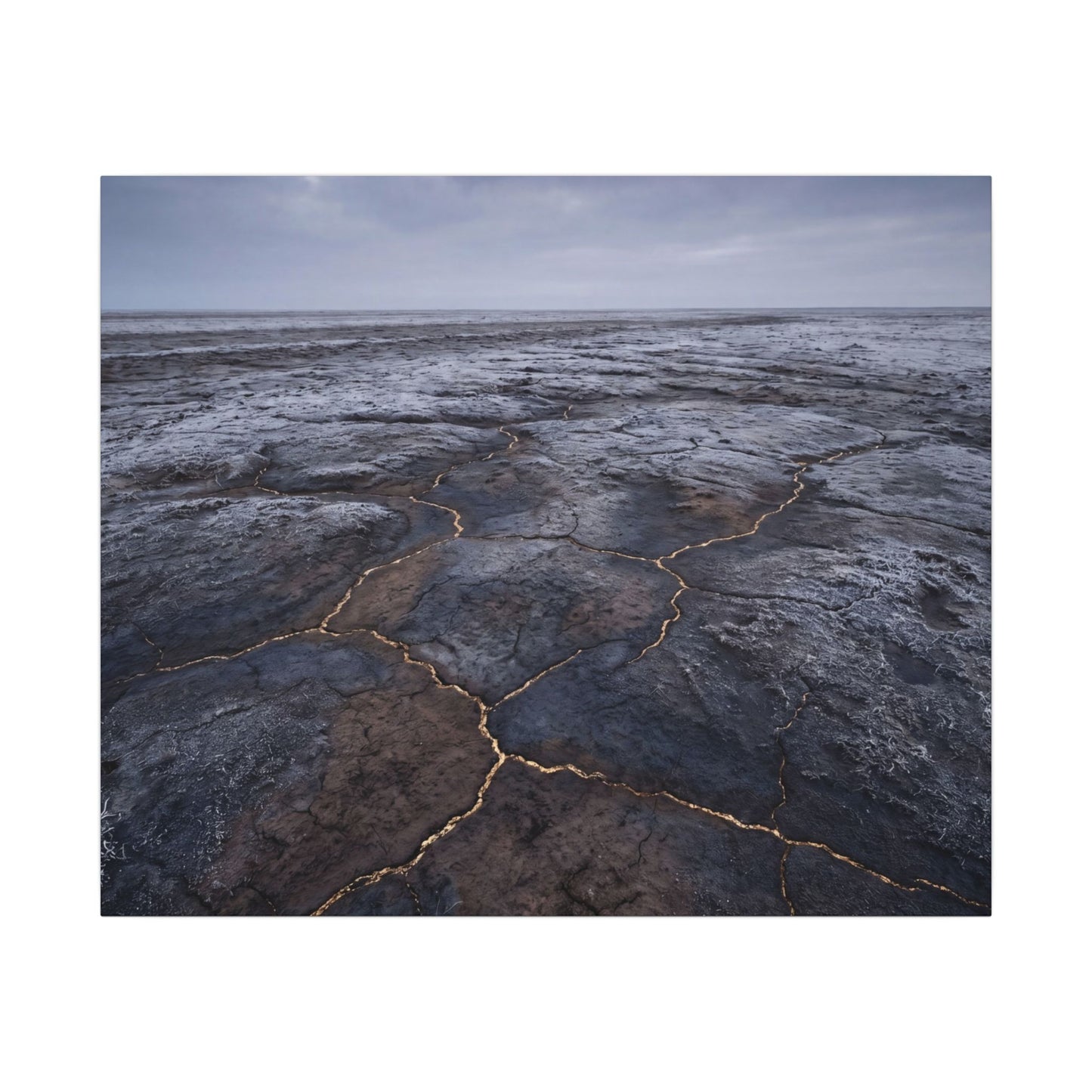 Dark Japandi Cracked Earth in Overcast | Dark Texture Canvas Art