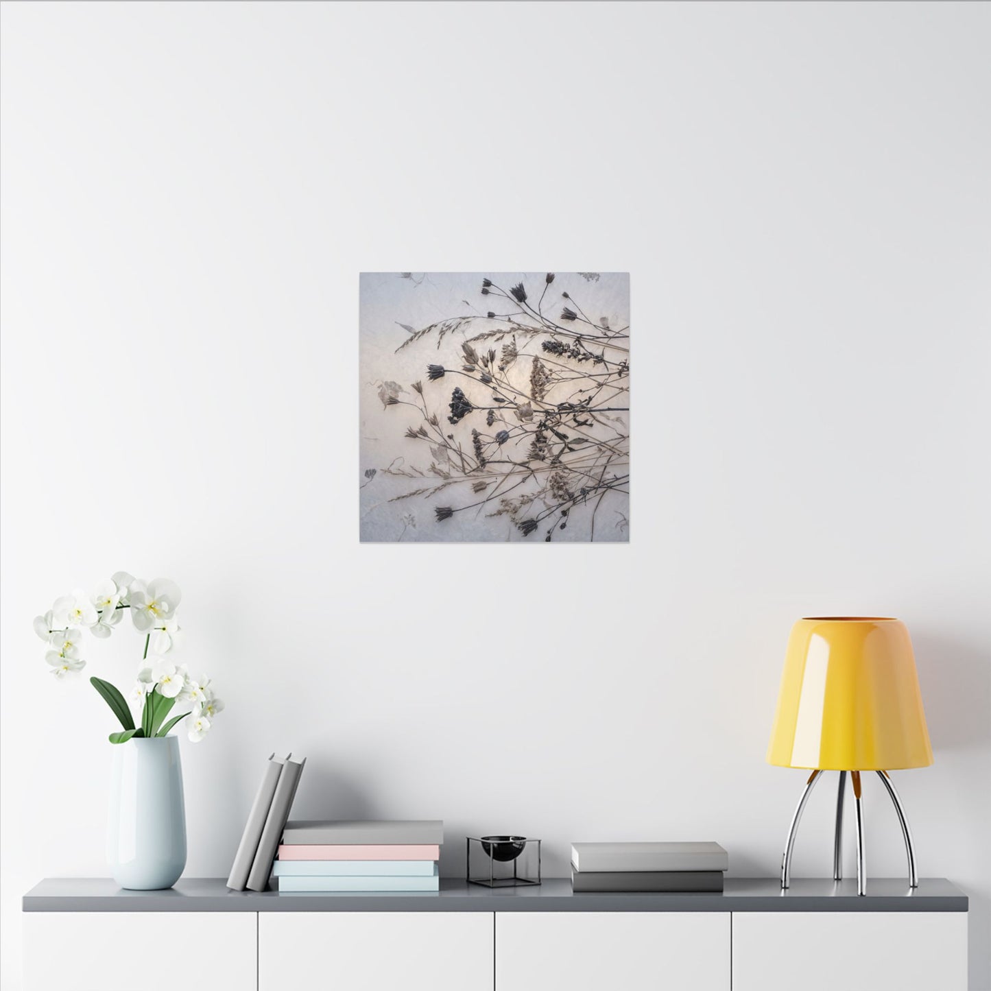 Elegant Dried Flowers Canvas Art - Japanese Pattern Japandi