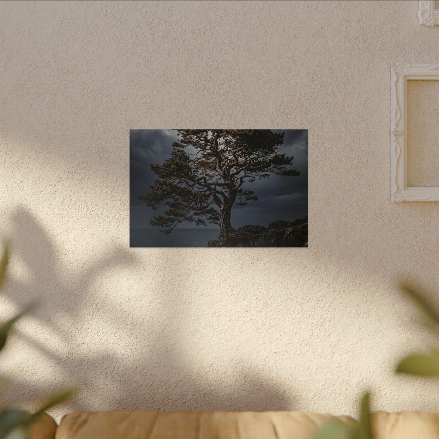 Dappled Pine Tree Canvas Art - Dark Japandi Fukinsei
