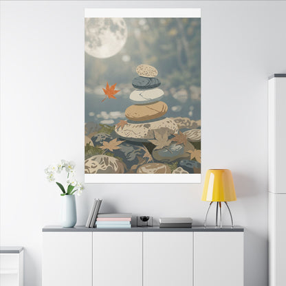 Warm River Stones Canvas Art - Japanese Pattern Japandi