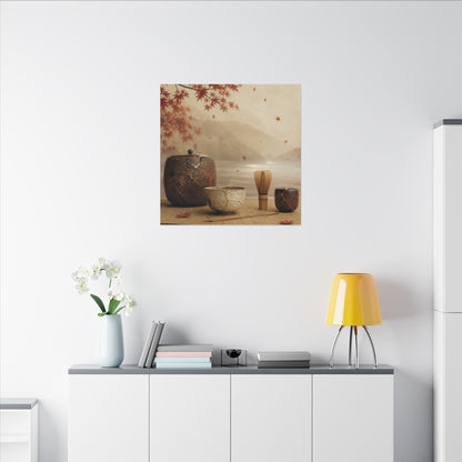 Tea Ceremony Canvas Art | Autumn Kintsugi Gold Vein Art