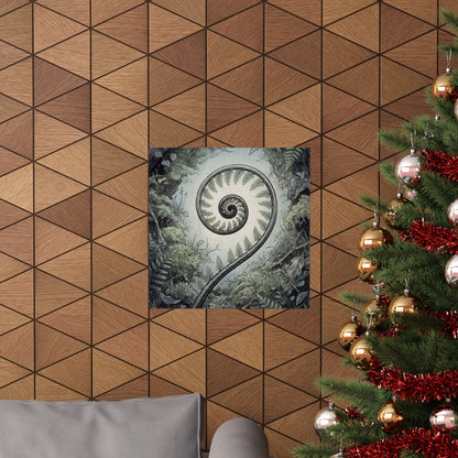 Contemplative Fern Unfurling Wall Art Print - Ukiyo E Inspired Zen
